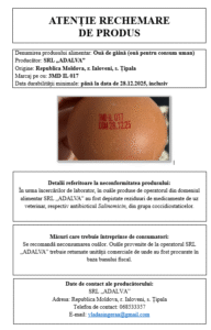 Un lot de ouă este rechemat de la consumatori